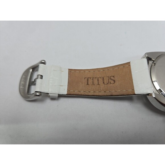 Titus Womens Watch Silver Tone Rhinestone Bezel White Leather Quartz New Battery main image 7